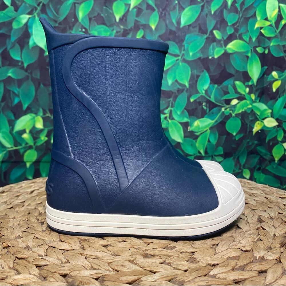 CROCS Kids Navy Blue and White Rain Boot